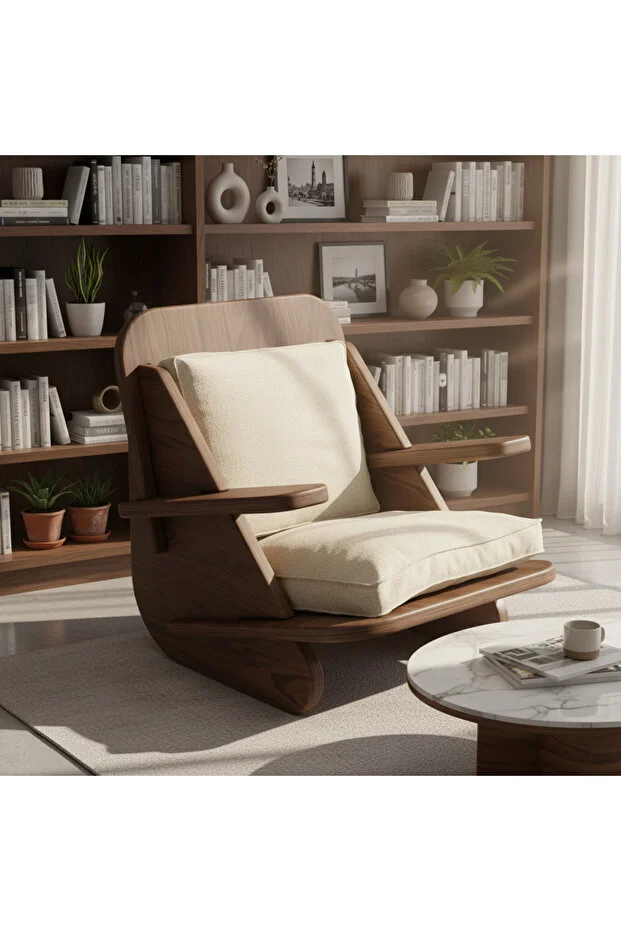 STYLISH Berjer Tekli Ahşap Ceviz Koltuk